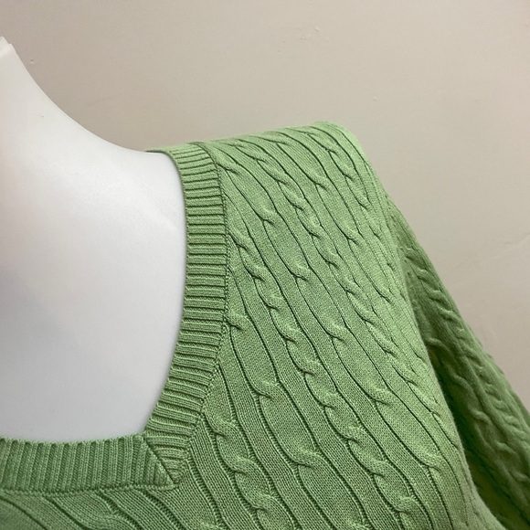 Charter Club Cotton V-neck Cable Knit Light Green Sweater Fall Preppy Classic - Picture 5 of 6